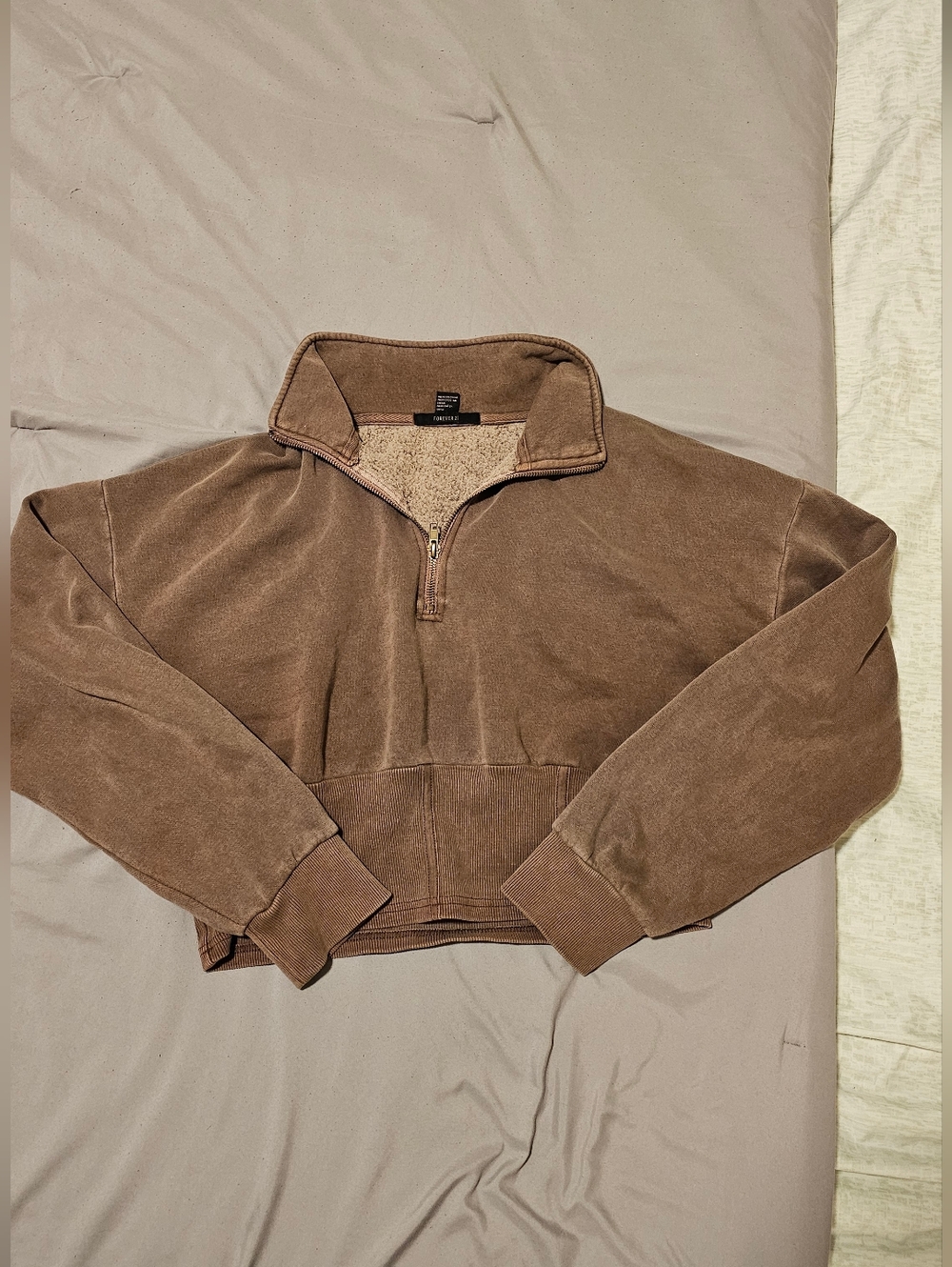 Forever 21 Women's Brown Quarter Zip Up Crop
